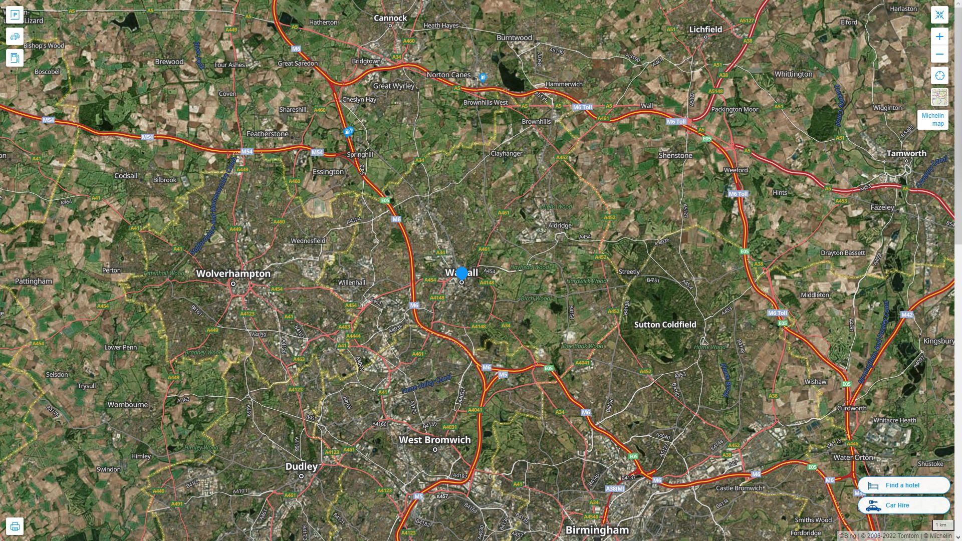Walsall Highway and Road Map with Satellite View